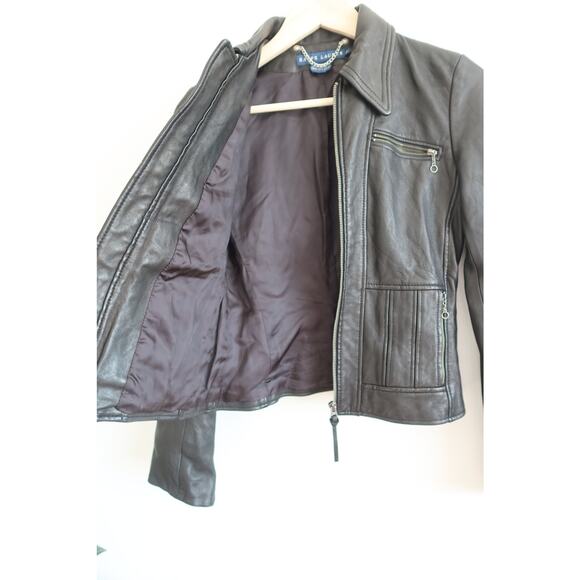 Vintage Ralph Lauren Leather Moto Jacket Black Leather Riders Jacket Size 2 - Picture 7 of 11